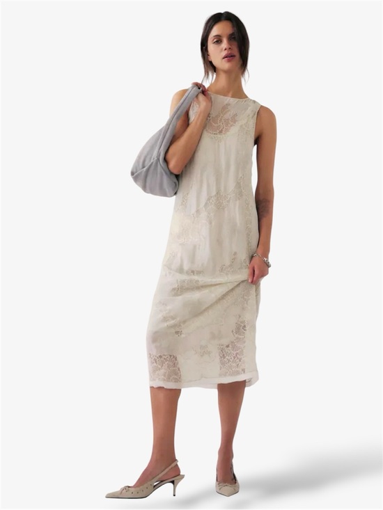 Free People Dresses & Skirts - Free People Many Moons Midi Lace Slip Dress Sz S Beige Cream Fairy Romantic